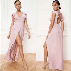 Superdown Revolve Sz S Mae Dusty Pink Ruffle Sleeves Open Back Maxi Dress